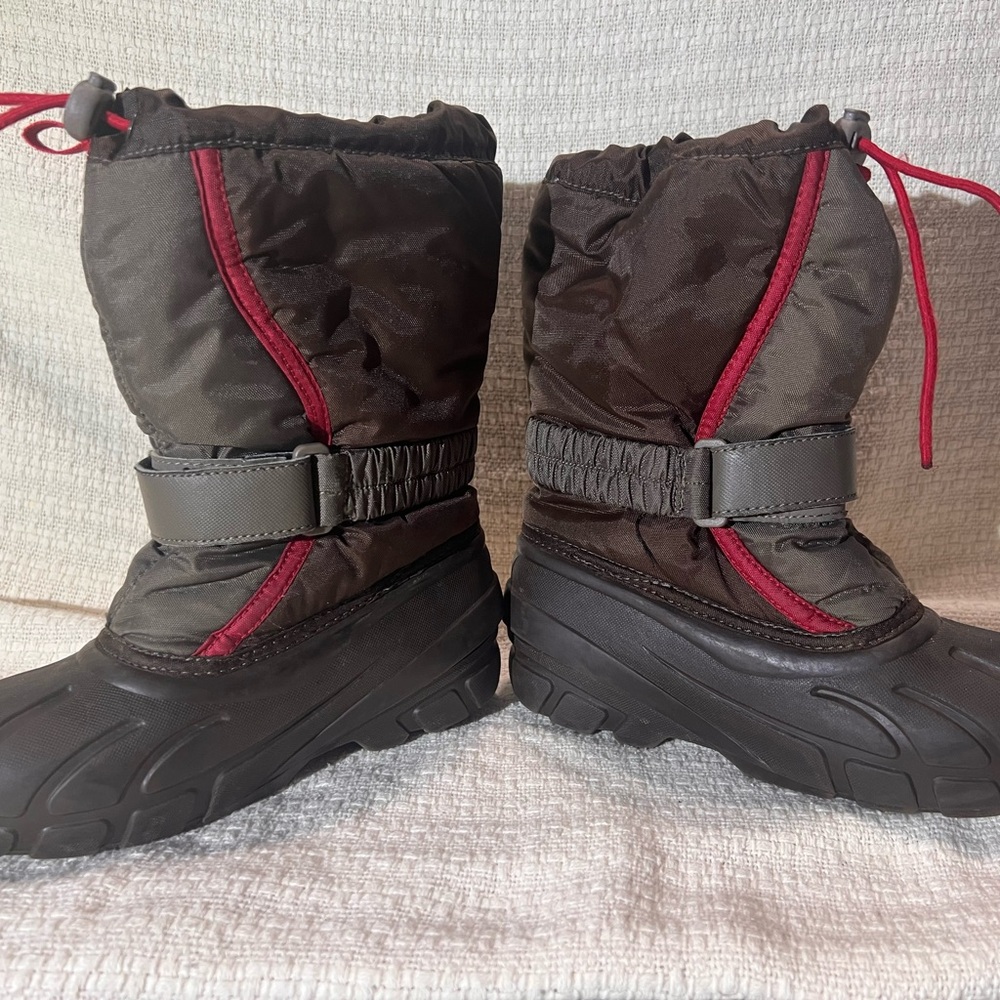 Sorel Flurry Size 1 Youth Waterproof Winter Snow Boots Insulated Lined Brown